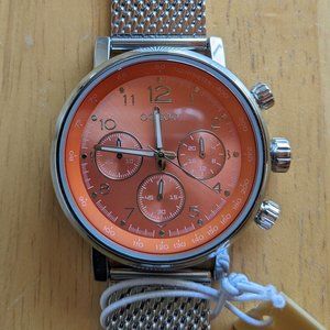 OOZOO Timepieces C10903 German Wristwatch,  Orange Dial, Silver Metal Band - NIB